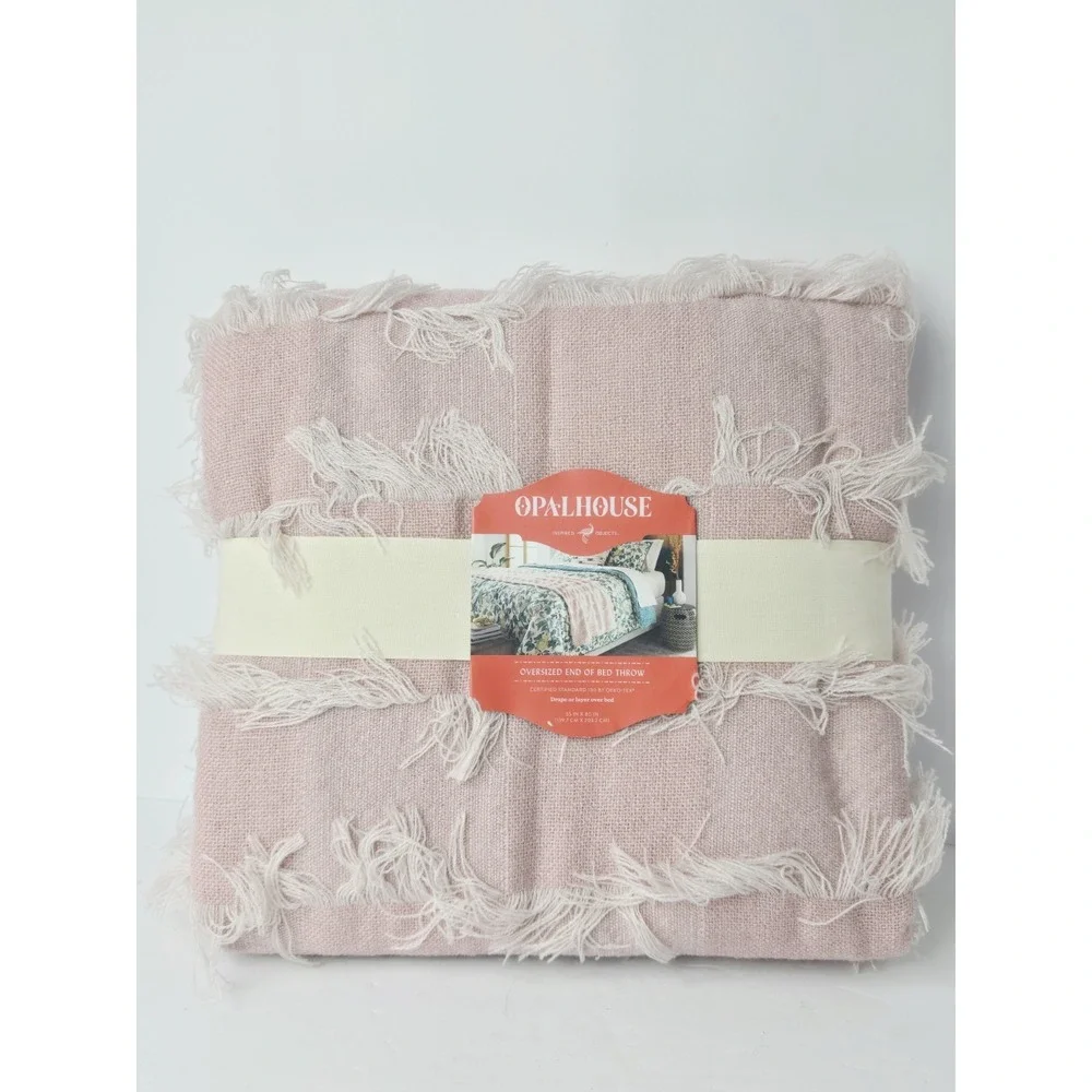 Opalhouse Throw Blush Pink‎ Blanket Woven Fringe end of bed throw NEW oversized